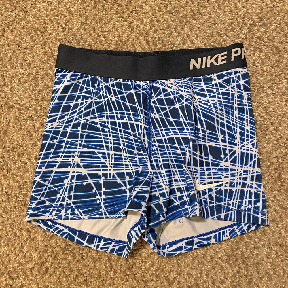 Nike pro blue line print shorts. Size S